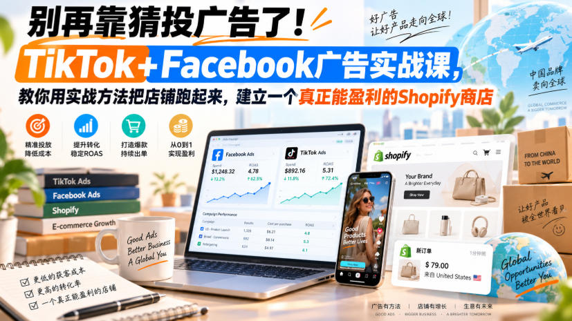 别再靠猜投广告了！TikTok+Facebook广告实战课，教你用实战方法把店铺跑起来，建立一个真正能盈利的Shopify商店【原创双语字幕】-摇钱树