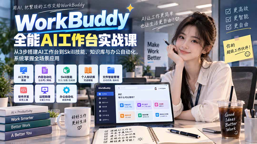 WorkBuddy全能AI工作台实战课:从3步搭建AI工作台到Skill技能、知识库与办公自动化,系统掌握全场景应用-盈科项目资源网