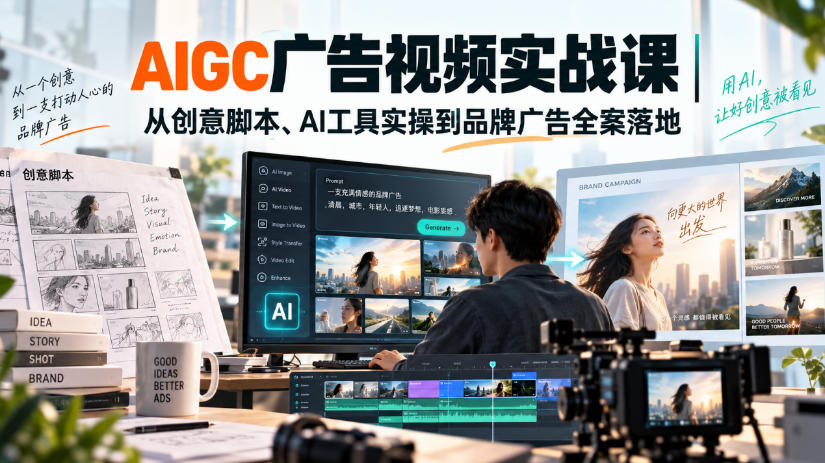 AIGC广告视频实战课|从创意脚本、AI工具实操到品牌广告全案落地-摇钱树