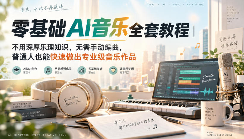 零基础AI音乐全套教程|不用深厚乐理知识,无需手动编曲,普通人也能快速做出专业级音乐作品-摇钱树