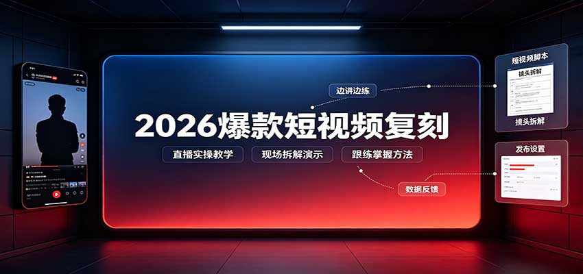 2026爆款短视频复刻:直播实操教学,配套文字文档掌握全流程-摇钱树