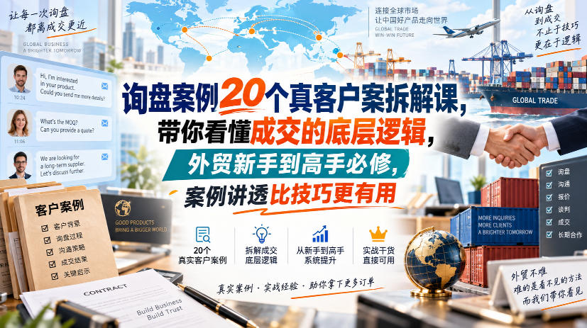 询盘案例20个真客户案拆解课,带你看懂成交的底层逻辑,外贸新手到高手必修,案例讲透比技巧更有用-摇钱树