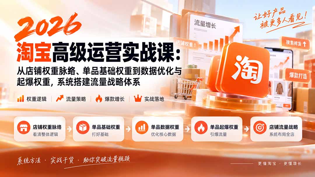 2026淘宝高级运营实战课：从店铺权重脉络、单品基础权重到数据优化与起爆权重，系统搭建流量战略体系-摇钱树