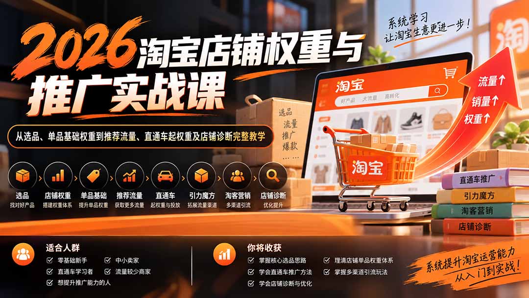 2026淘宝店铺权重与推广实战课:从选品、单品基础权重到推荐流量、直通车起权重及店铺诊断完整教学-摇钱树