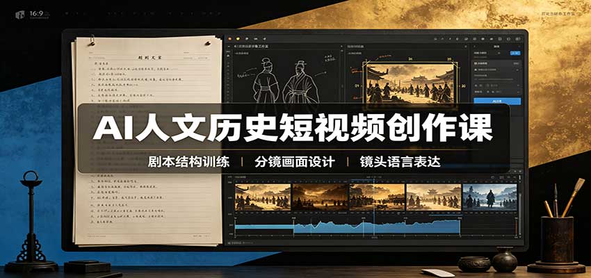 AI人文历史短视频创作课:赛道对标、剧本分镜制图,掌握视频完整产出流程-摇钱树