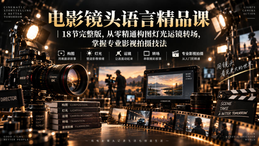 电影镜头语言精品课|18节完整版,从零精通构图灯光运镜转场,掌握专业影视拍摄技法-千帆创业