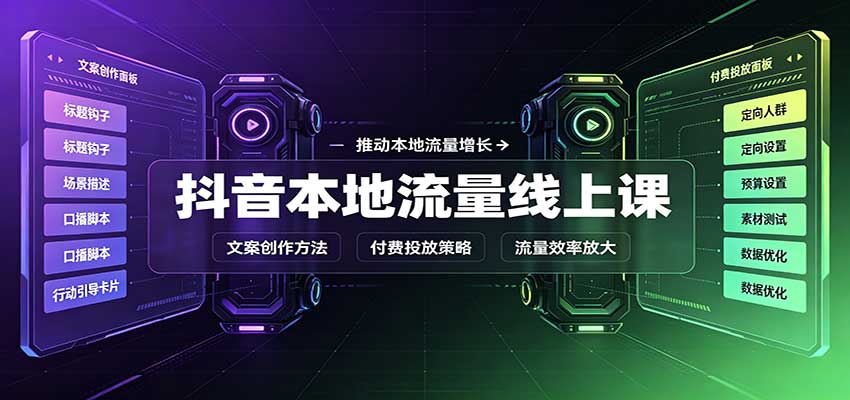 抖音本地流量线上课：账号搭建拍摄剪辑，文案创作与付费投放教学-摇钱树