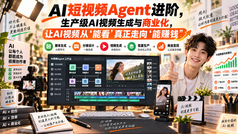 AI短视频Agent进阶,生产级AI视频生成与商业化,让AI视频从”能看”真正走向”能賺钱”-摇钱树