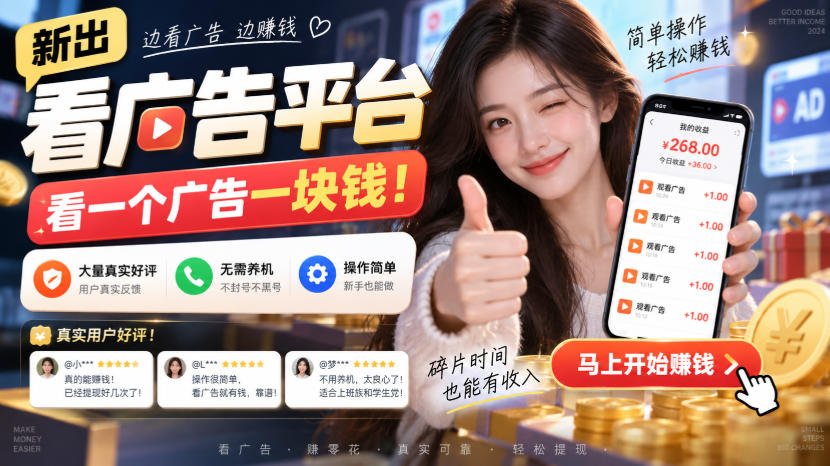 新出看广告平台，看一个广告一块钱，大量真实好评！无需养机、不会黑号，操作简单【揭秘】-启盈社