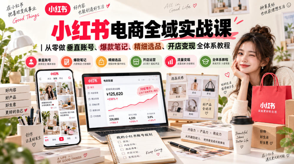 小红书电商全域实战课|从零做垂直账号、爆款笔记、精细选品、开店变现全体系教程-摇钱树