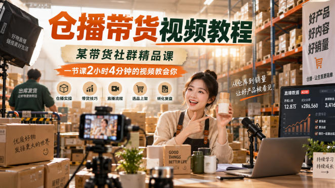 仓播带货视频教程，某带货社群精品课，一节课2小时4分钟的视频教会你-聚豪云创