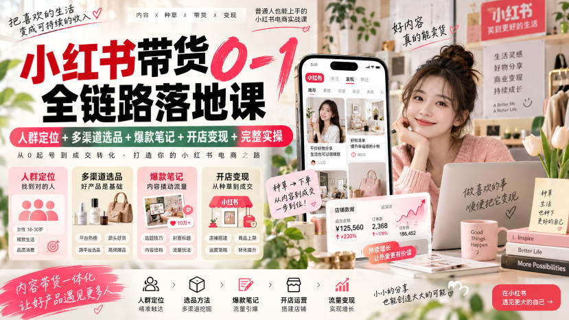 小红书带货0-1全链路落地课|人群定位+多渠道选品+爆款笔记+开店变现完整实操-聚豪云创