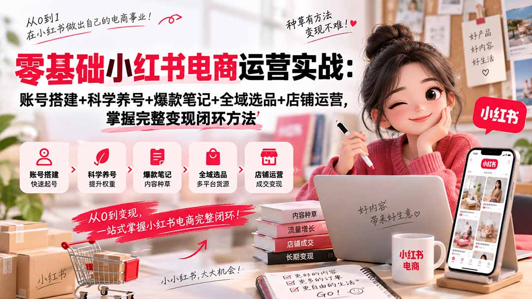 零基础小红书电商运营实战:账号搭建+科学养号+爆款笔记+全域选品+店铺运营,掌握完整变现闭环方法-摇钱树