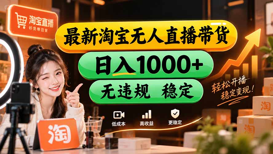 【新技术】淘宝无人直播，独家，日入2K+，无封号，可矩阵，长期稳定-摇钱树