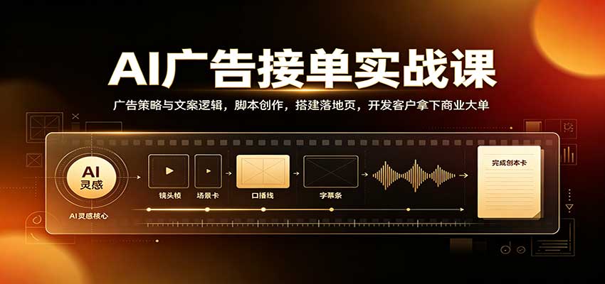 AI广告接单实战:广告策略与文案逻辑,脚本创作,搭建落地页,开发客户拿下商业大单-盈科项目资源网