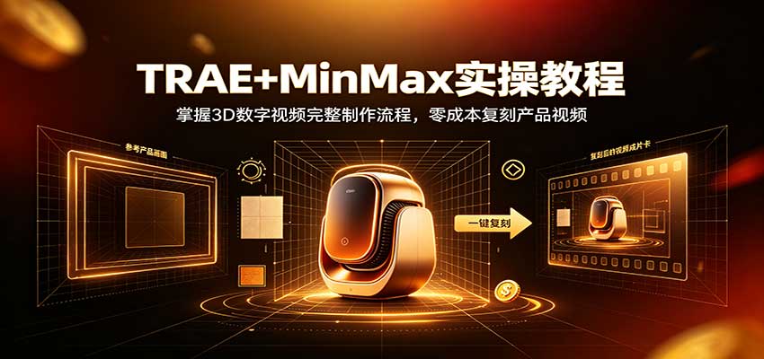 TRAE+MinMax实操教程:3D数字视频完整制作流程,零成本复刻产品视频-摇钱树