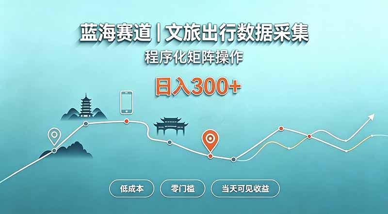 蓝海赛道  文旅出行数据采集  程序化矩阵操作    低成本  零门槛   当天可见收益   日入300+-摇钱树