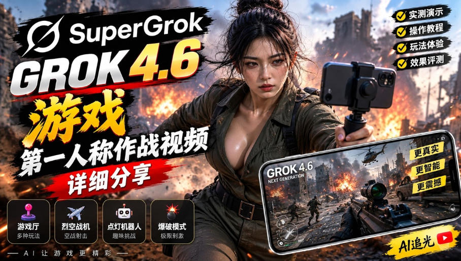 Grok 4.6也能做游戏？第一人称作战视频实测｜玩法详细讲解-摇钱树