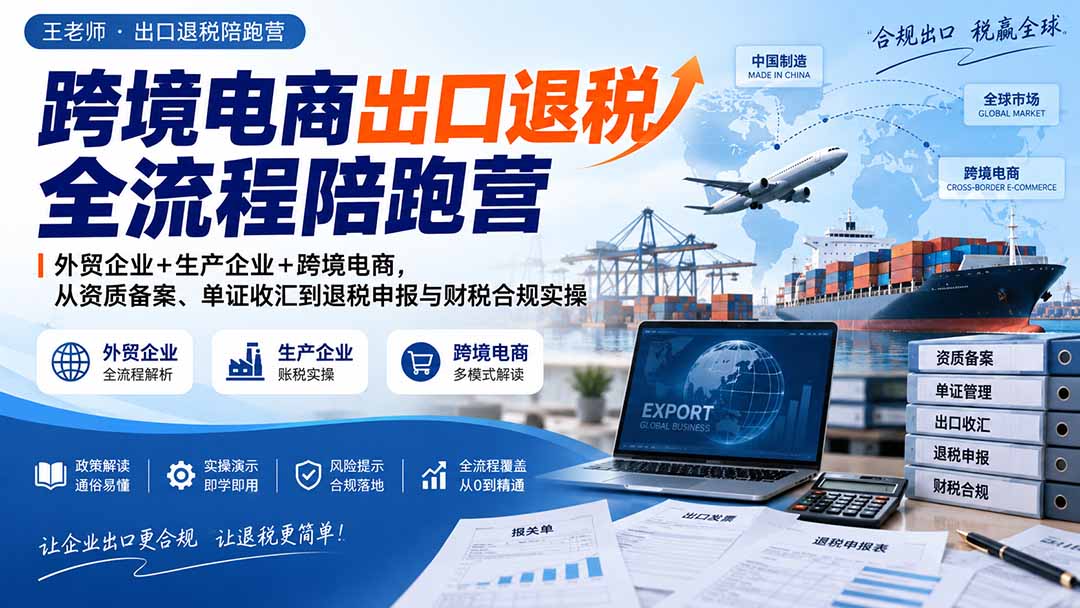 跨境电商出口退税全流程陪跑营|外贸企业+生产企业+跨境电商,从资质备案、单证收汇到退税申报与财税合规实操-摇钱树