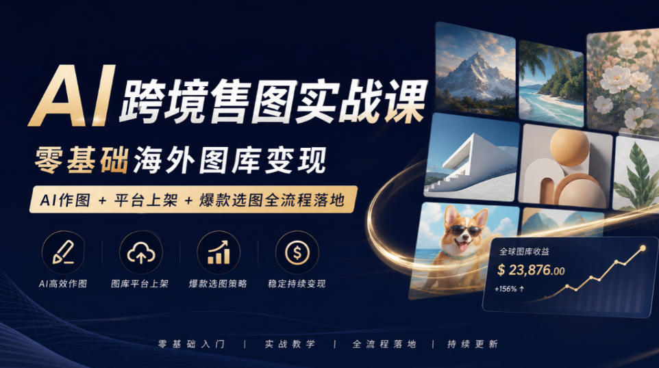 AI跨境售图实战课,零基础海外图库变现,AI作图+平台上架+爆款选图全流程落地-摇钱树