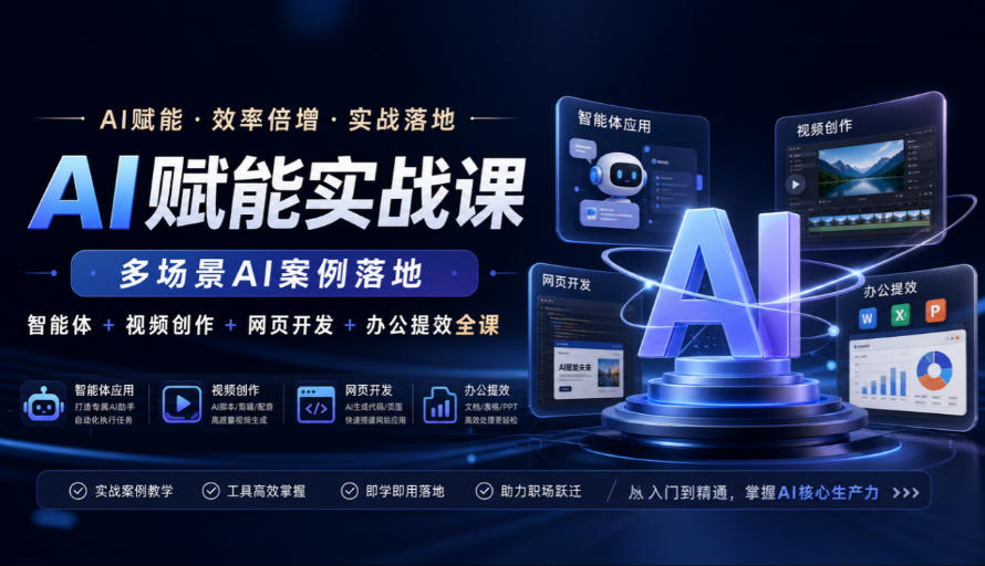 AI赋能实战课,多场景AI案例落地,智能体+视频创作+网页开发+办公提效全课-摇钱树