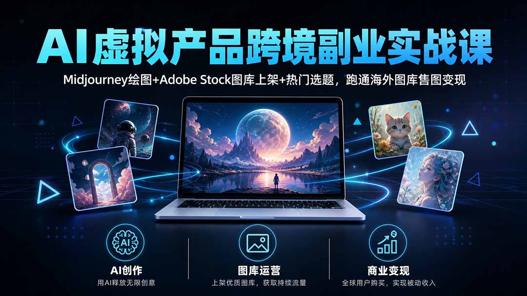 AI虚拟产品跨境副业实战课|Midjourney绘图+Adobe Stock图库上架+热门选题,跑通海外图库售图变现-摇钱树