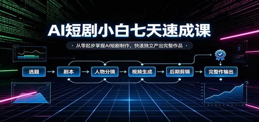 AI短剧小白七天速成课:从零起步掌握AI短剧制作,快速独立产出完整作品-摇钱树