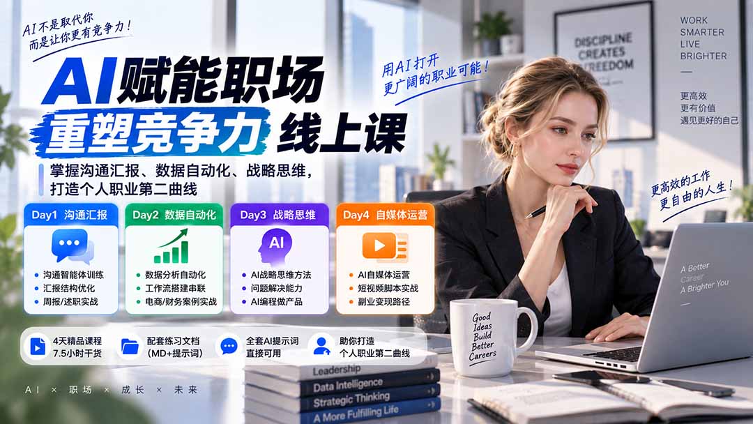AI职场提效与第二曲线实战课-无水印：学习沟通汇报、数据工作流和战略思维，掌握AI编程做产品及自媒体运营方法-摇钱树