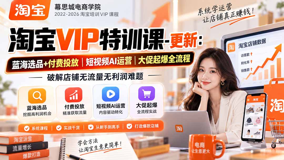 淘宝VIP特训课-更新0917：蓝海选品+付费投放｜短视频AI运营｜大促起爆全流程，破解店铺无流量无利润难题-摇钱树
