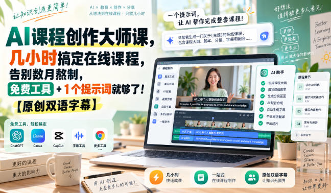 AI课程创作大师课,几小时搞定在线课程,告别数月熬制,免费工具+1个提示词就够了!【原创双语字幕】-摇钱树