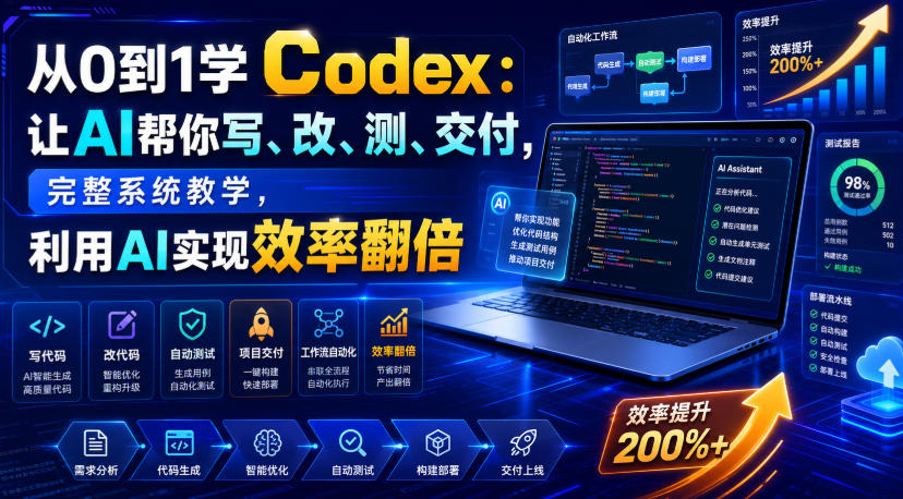 从0到1学Codex:让AI帮你写、改、测、交付,完整系统教学,利用AI实现效率翻倍(更新0918)-摇钱树