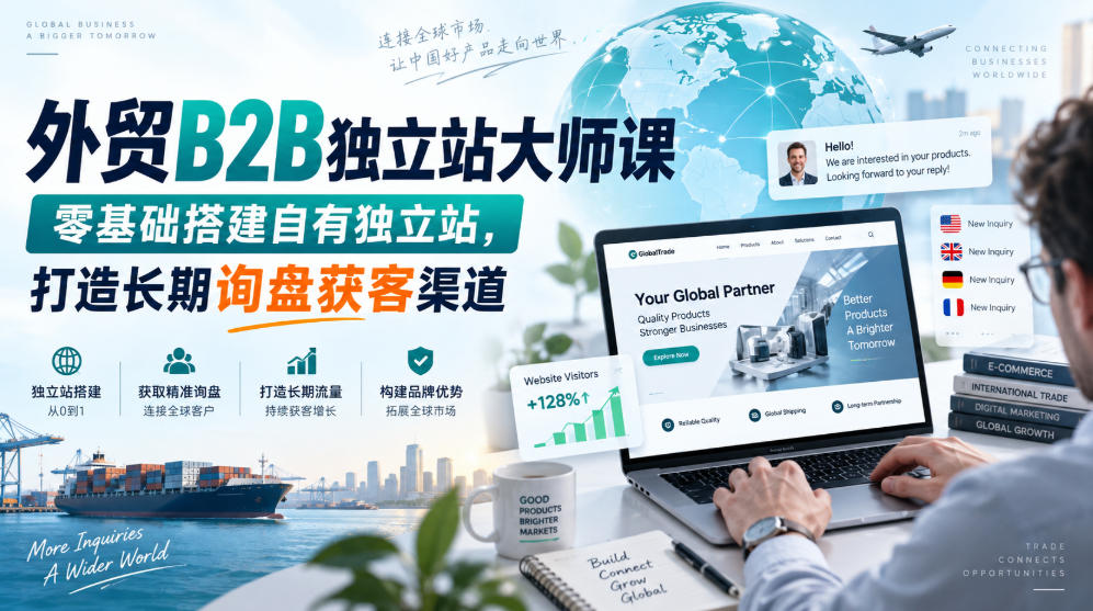 外贸B2B独立站大师课，零基础搭建自有独立站，打造长期询盘获客渠道-聚豪云创