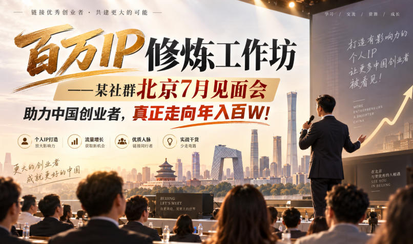 百万IP修炼工作坊——某社群北京7月见面会，助力中国创业者，真正走向年入百W!-摇钱树