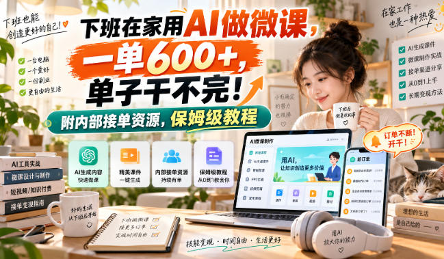 下班在家用AI做微课，一单600+，单子干不完！附内部接单资源，保姆级教程【揭秘】-摇钱树
