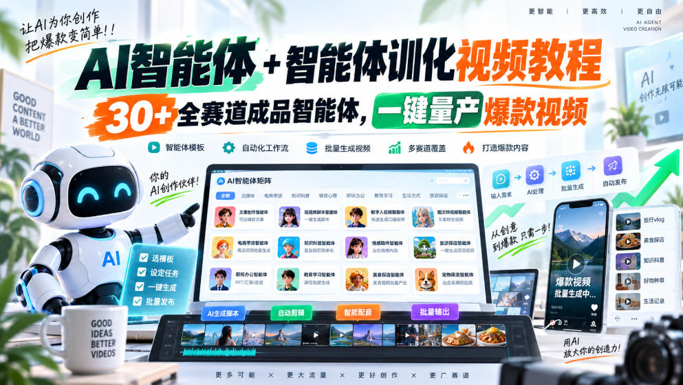 AI智能体+智能体训化视频教程,30+全赛道成品智能体,一键量产爆款视频-摇钱树