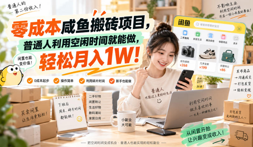 零成本咸鱼搬砖项目,普通人利用空闲时间就能做,轻松月入1W!【揭秘】-摇钱树