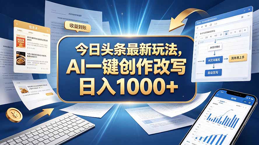 今日头条最新玩法，AI 一键创作改写，简单易上手，轻松日入 1000 +-摇钱树