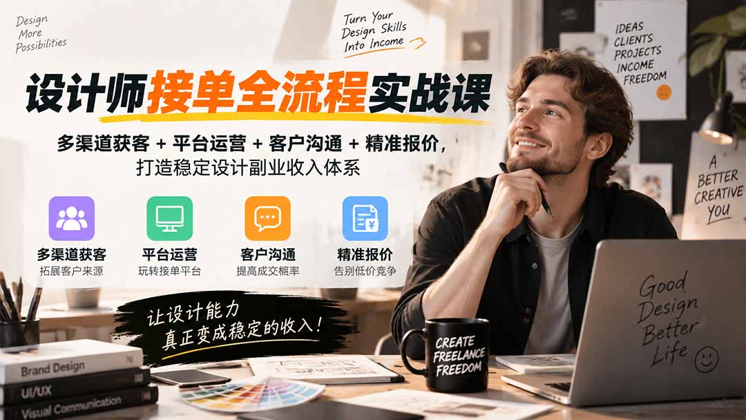 设计师接单全流程实战课-无水印|多渠道获客+平台运营+客户沟通+精准报价,打造稳定设计副业收入体系-摇钱树