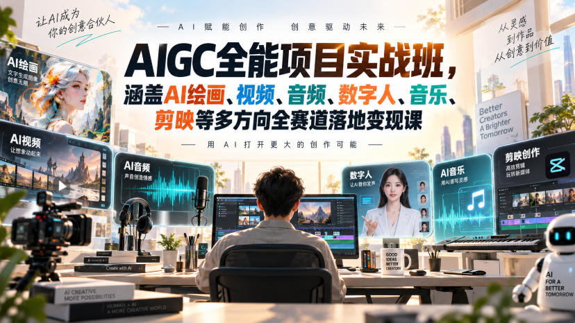 AIGC全能项目实战班,涵盖AI绘画、视频、音频、数字人、音乐、剪映等多方向全赛道落地变现课(更新)-摇钱树