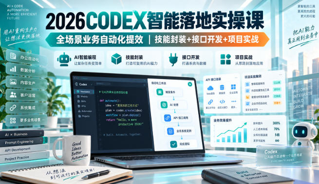 2026Codex智能落地实操课,全场景业务自动化提效,技能封装+接口开发+项目实战-摇钱树