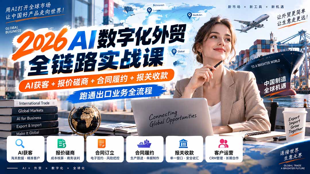 2026AI数字化外贸全链路实战课:AI获客+报价磋商+合同履约+报关收款,跑通出口业务全流程-摇钱树