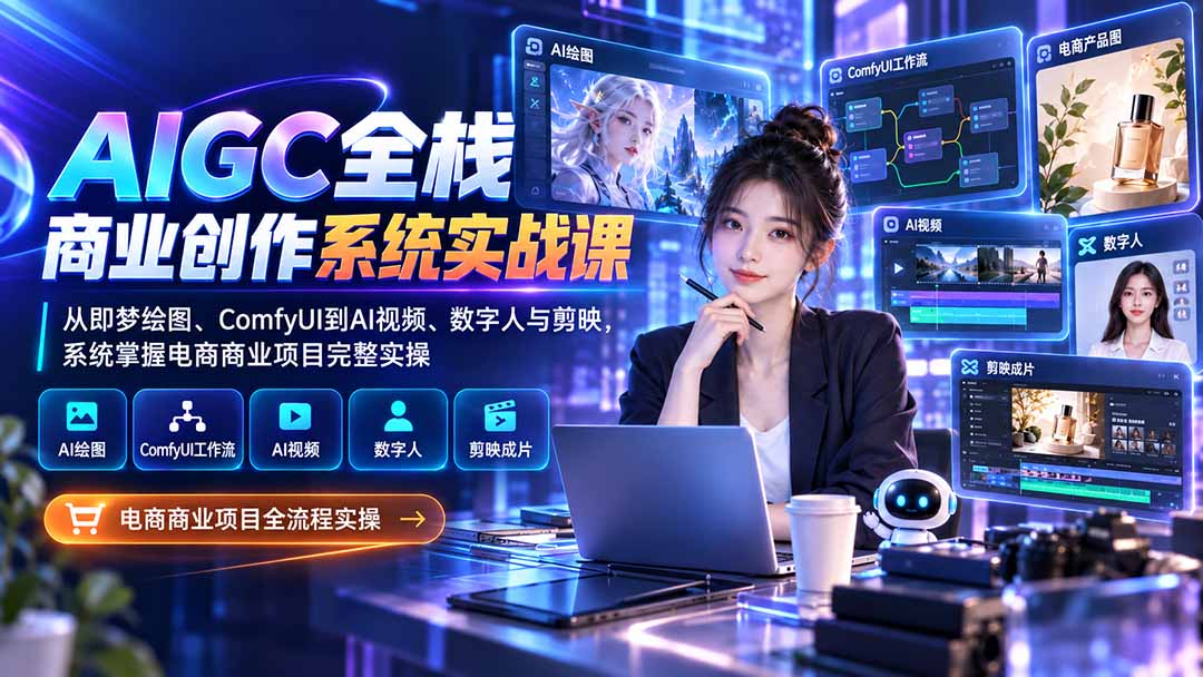 AIGC全栈商业创作系统实战课-无水印:从即梦绘图、ComfyUI到AI视频、数字人与剪映,系统掌握电商商业项目完整实操-摇钱树