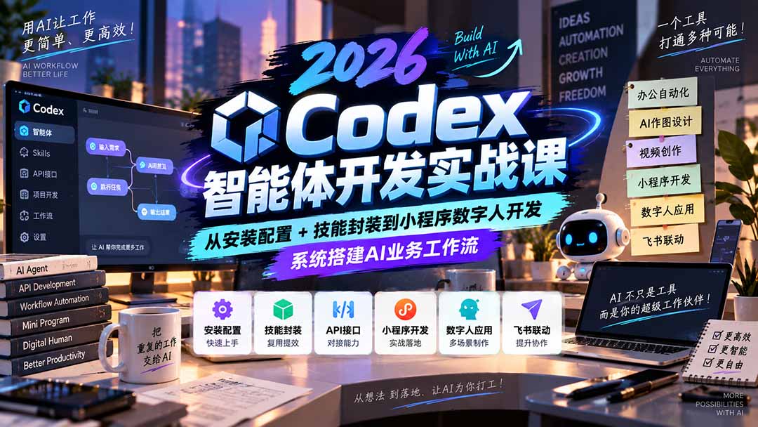 2026Codex智能体开发实战课:从安装配置+技能封装到小程序数字人开发,系统搭建AI业务工作流-摇钱树