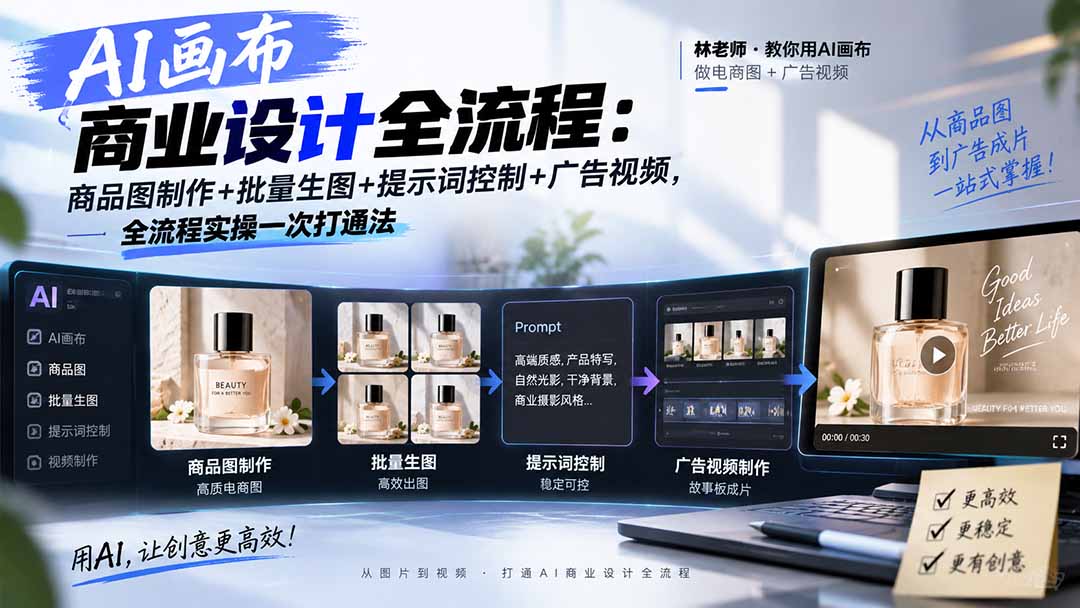 AI画布商业设计全流程:商品图制作+批量生图+提示词控制+广告视频,全流程实操一次打通法-摇钱树