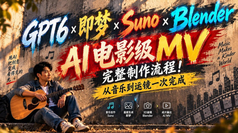 GPT6×即梦×Suno×Blender|AI电影级MV完整制作流程!从音乐到运镜一次完成!-摇钱树