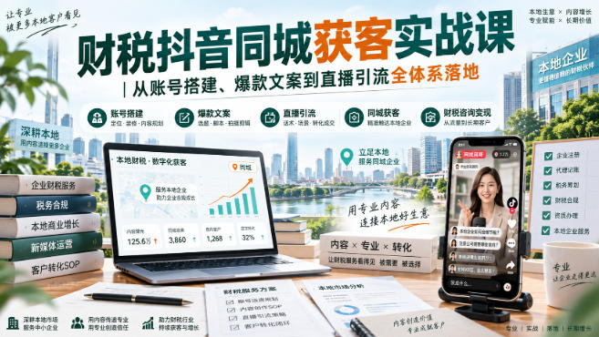 财税抖音同城获客实战课|从账号搭建、爆款文案到直播引流全体系落地-摇钱树