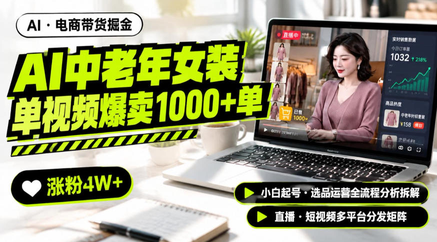 AI中老年服装带货赛道新玩法，一个视频卖出1000多单涨粉4W+，小白起号选品运营全流程分析拆解-摇钱树