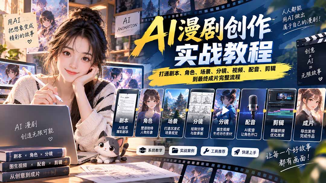 2026 AI漫剧创作实战教程:打通剧本、角色、场景、分镜、视频、配音、剪辑到最终成片完整流程-摇钱树