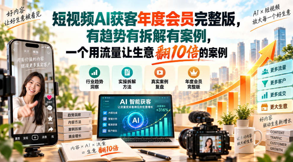 短视频AI获客年度会员完整版,有趋势有拆解有案例,一个用流量让生意翻10倍的案例-摇钱树