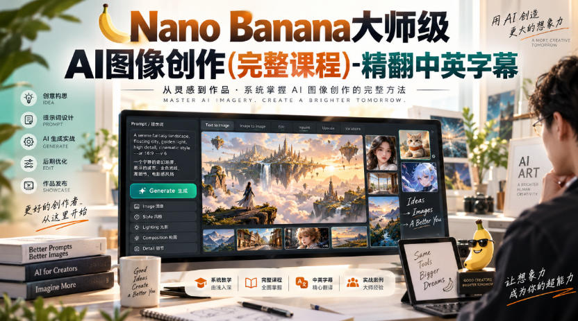 【无水印】Nano Banana大师级AI图像创作(完整课程)-精翻中英字幕-摇钱树